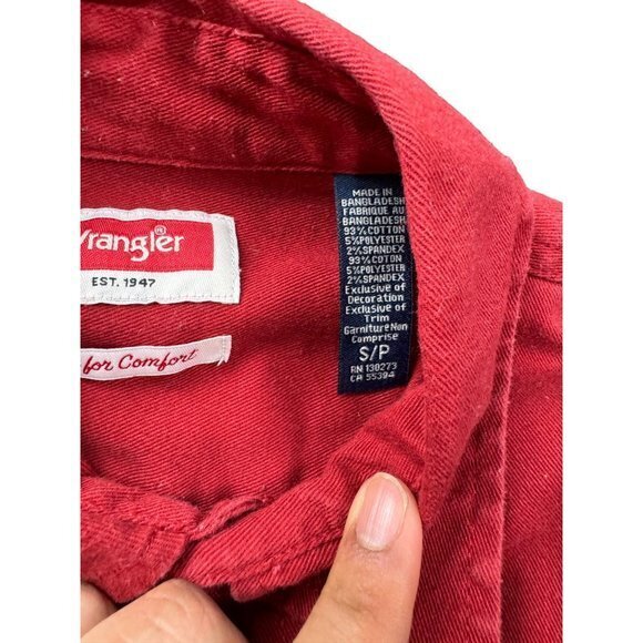 Wrangler Comfort Flex Shirt Red Long Sleeve Mens L‎ | D1 - Picture 3 of 7